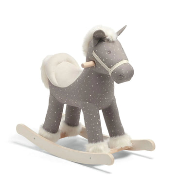 Soft Rocking Horse in Grey with Star Pattern and Plush Details