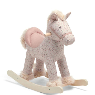 Floral Rocking Horse with Soft Plush Seat and Wooden Base