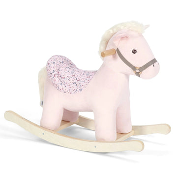 Pink Rocking Horse with Floral Saddle and Soft Plush Details